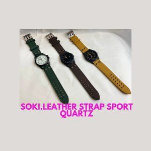 SOKI brand Fashion Leather Strap Sport Quartz